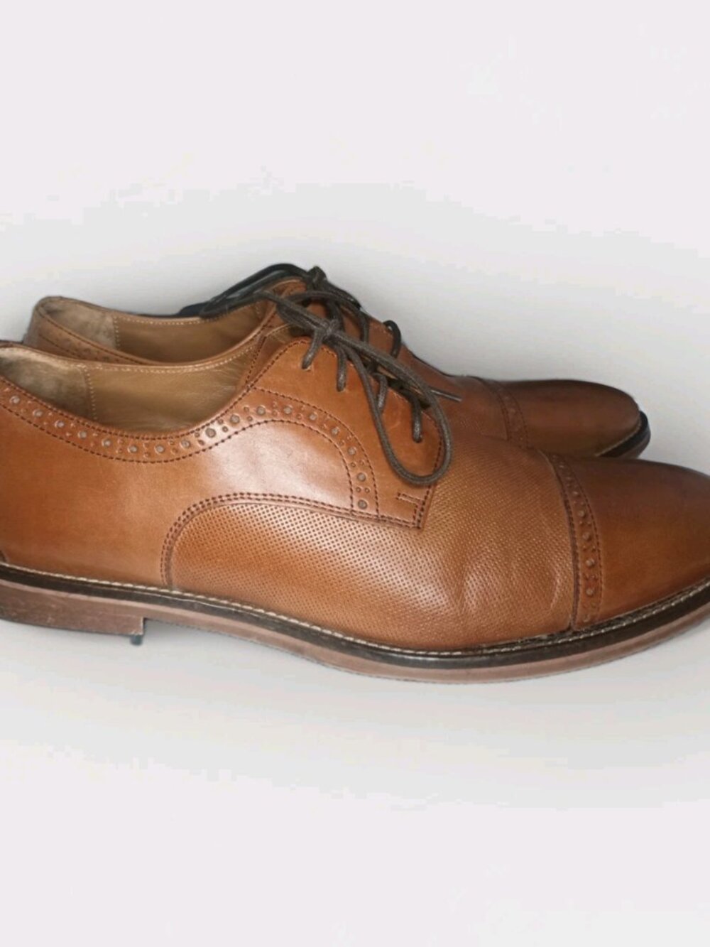 Johnston & Murphy Melton Mens US 10.5 Dress Shoes Tan Calf Skin Leather Cap Toe